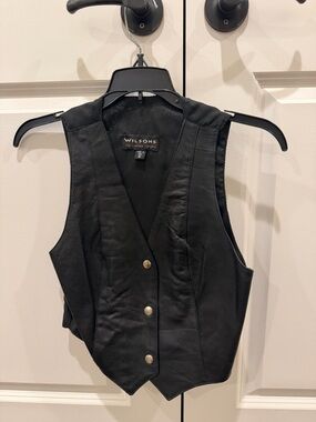 Wilson’s House of Leather Black Leather Vest - Women's Sleeveless Button Front